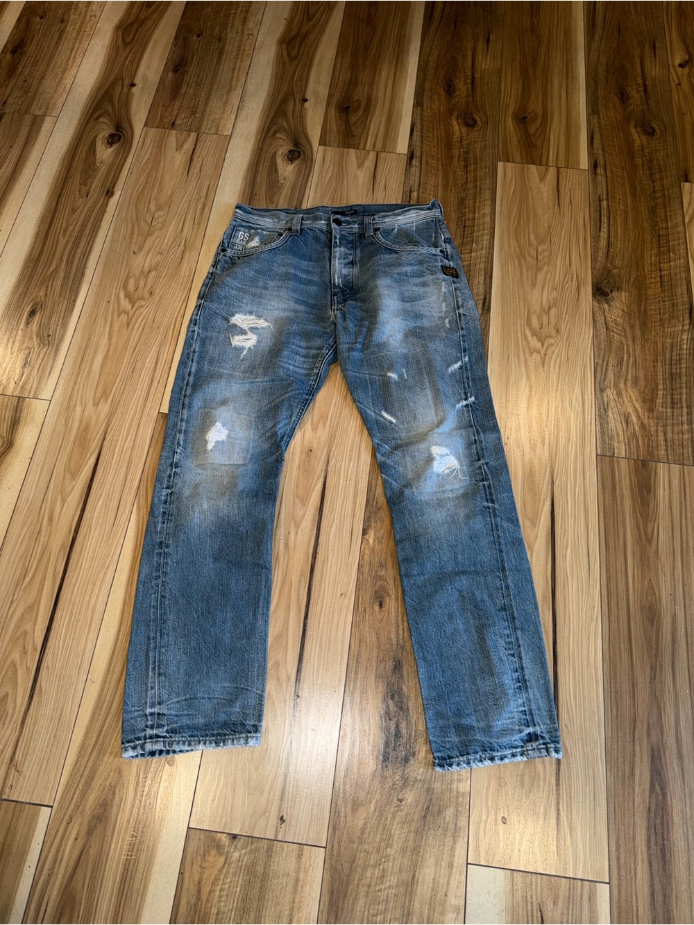 Men's G-Star Distressed Blue Denim Jeans. 33/34